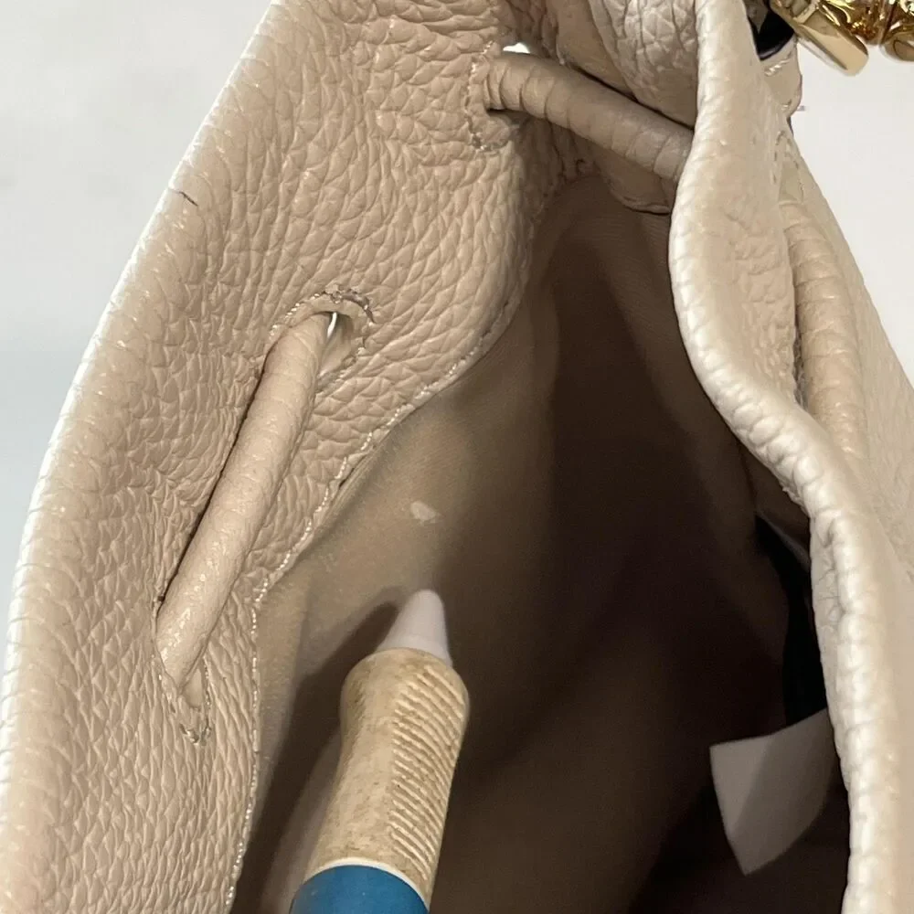 Marc Jacobs Bucket Bag Womens Small Beige Leather Drawstring Top Handle Purse